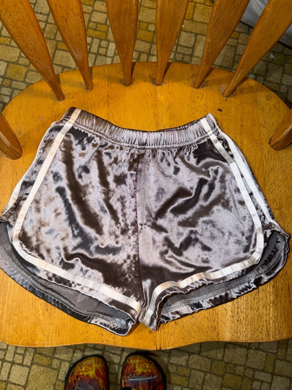 Silver velvet shorts with flaws in description PLS READ